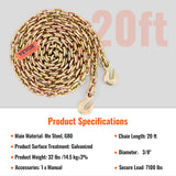 Building Materials: VEVOR Transport Binder Chain, 220 kg Working Load Limit, 3/8'' x 20' G80 Tow Chain Tie Down with Grab Hooks, DOT Certified, Galvanized Coating Manganese Steel for Dock Factory Construction Site