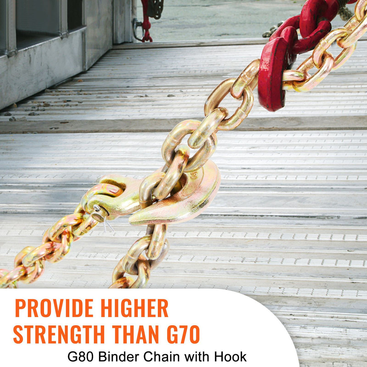 Transport Binder Chain, 3220 kg Working Load Limit, 3/8''x20' G80 Tow Chain Tie Down with Grab Hooks, DOT Certified, Galvanized Coating Manganese Steel for Dock Factory Construction Site, 2 Pack