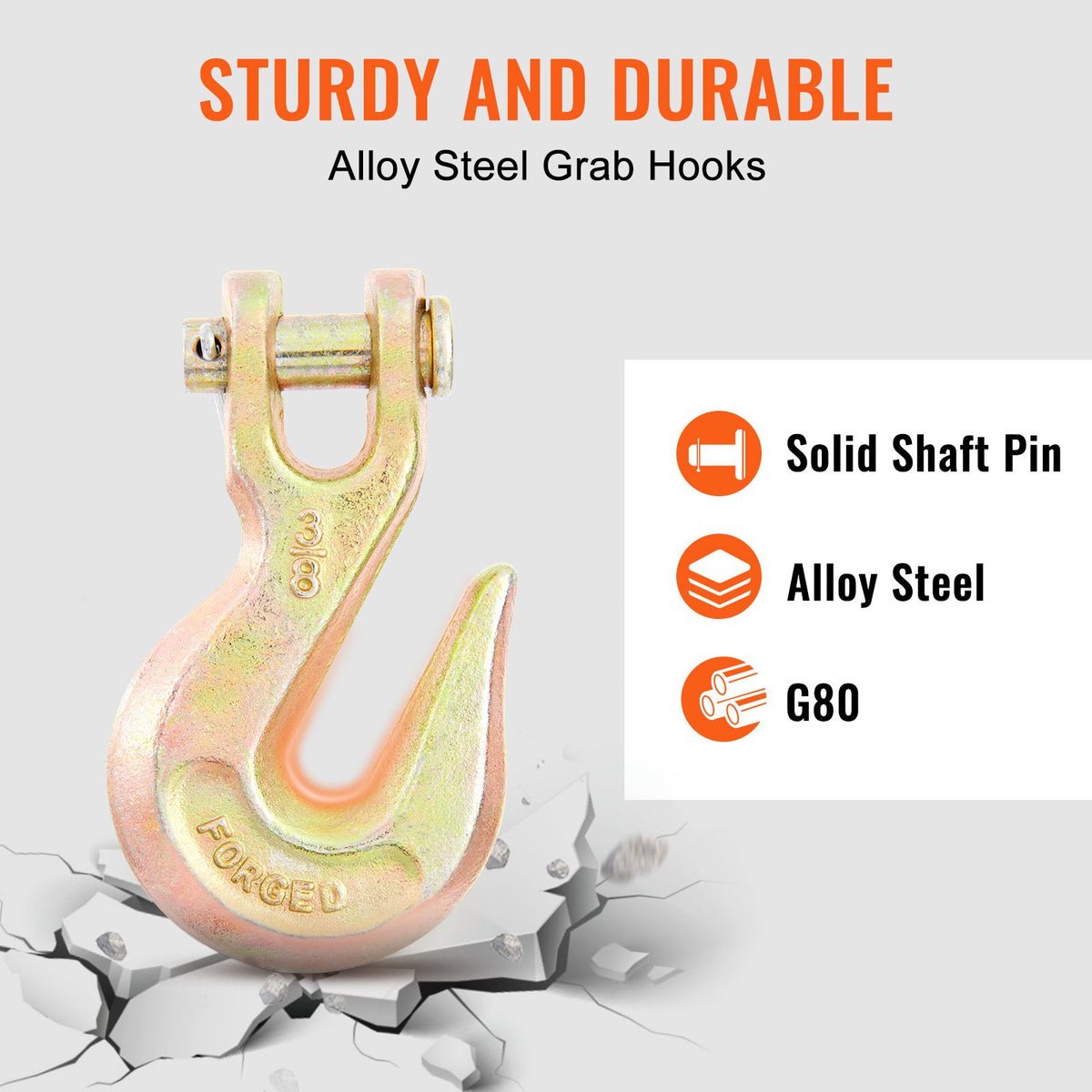 Transport Binder Chain, 3220 kg Working Load Limit, 3/8''x20' G80 Tow Chain Tie Down with Grab Hooks, DOT Certified, Galvanized Coating Manganese Steel for Dock Factory Construction Site, 2 Pack