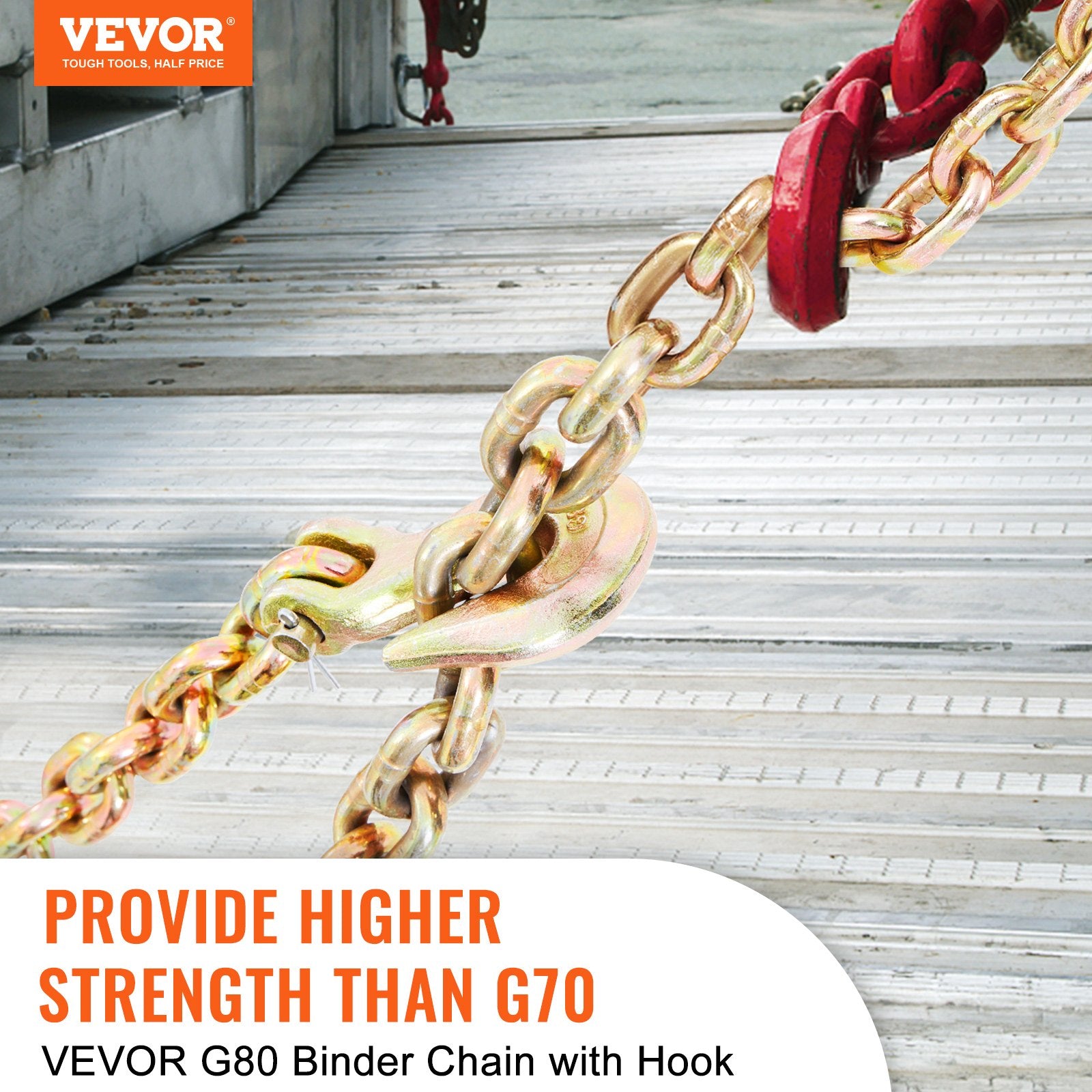 Building Materials: VEVOR Transport Binder Chain, 2222 kg Working Load Limit, 5/16''x20' G80 Tow Chain Tie Down with Grab Hooks, DOT Certified, Galvanized Coating Manganese Steel for Dock Factory Construction Site, 2Pack
