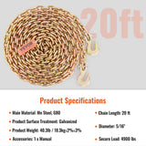 Building Materials: VEVOR Transport Binder Chain, 2222 kg Working Load Limit, 5/16''x20' G80 Tow Chain Tie Down with Grab Hooks, DOT Certified, Galvanized Coating Manganese Steel for Dock Factory Construction Site, 2Pack