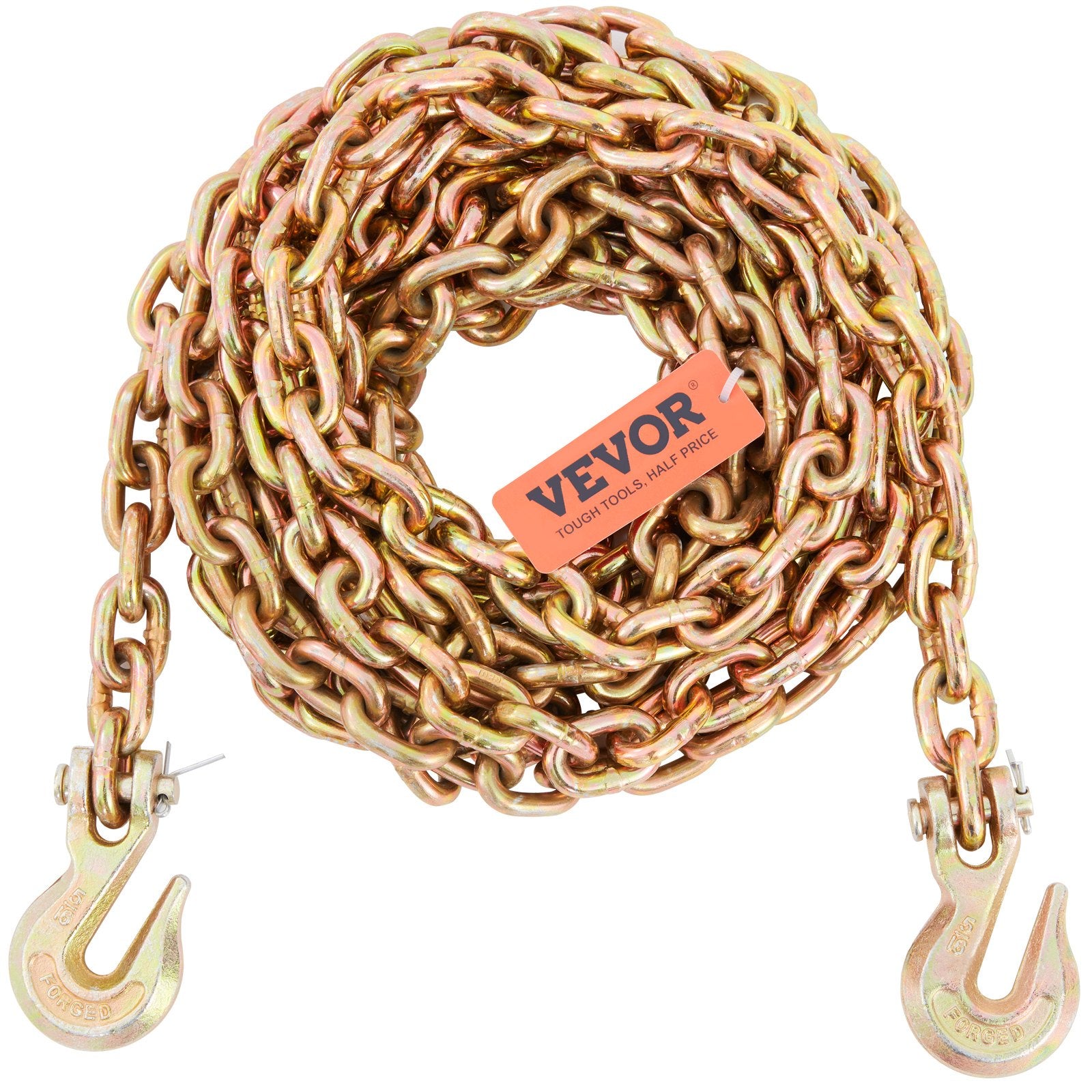 Packaging Tape: VEVOR Transport Binder Chain, 2222 kg Working Load Limit, G80 Tow Chain Tie Down with Grab Hooks, DOT Certified, Galvanized Coating Manganese Steel for Dock Factory Construction Site