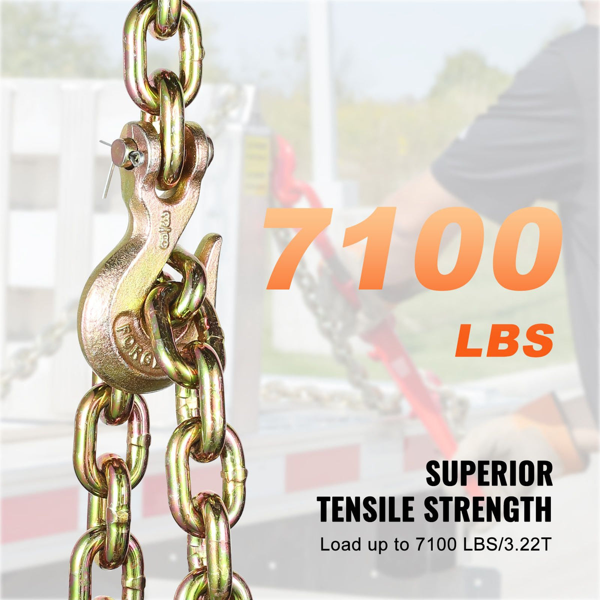 G80 Transport Binder Chain, 10 mm x 316 cm 2-Pack Tow Chain with Clevis Grab Hooks, 3.22T Safe Working Load, Heavy Duty Logging Chain for Transporting Towing Truck Tie Down Binding Equipment