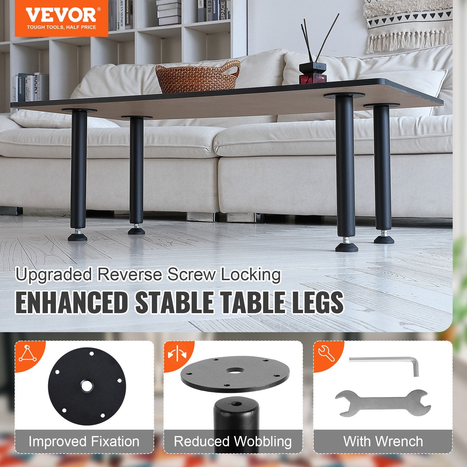 Table Tops & Bases: VEVOR 406.4MM Adjustable Desk Legs, Reinforced Steel Office Table Furniture legs Set of 4 for DIY, 1200 lbs Load Capacity Heavy Duty Desk Legs, Quick Instalation Legs with Adjustable Foot Cup Black