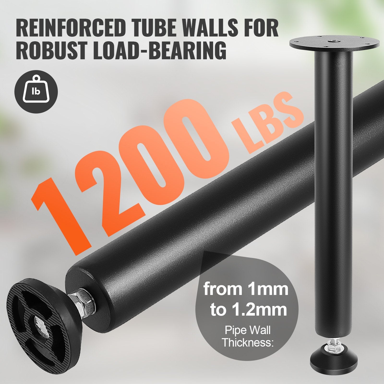 Table Tops & Bases: VEVOR 406.4MM Adjustable Desk Legs, Reinforced Steel Office Table Furniture legs Set of 4 for DIY, 1200 lbs Load Capacity Heavy Duty Desk Legs, Quick Instalation Legs with Adjustable Foot Cup Black