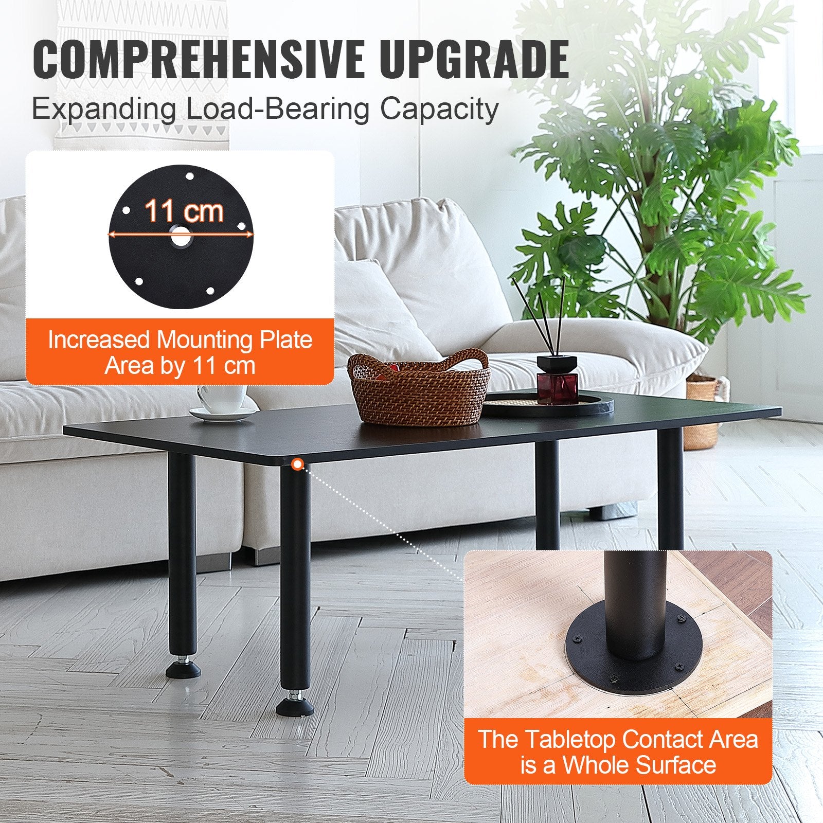 Table Tops & Bases: VEVOR 406.4MM Adjustable Desk Legs, Reinforced Steel Office Table Furniture legs Set of 4 for DIY, 1200 lbs Load Capacity Heavy Duty Desk Legs, Quick Instalation Legs with Adjustable Foot Cup Black