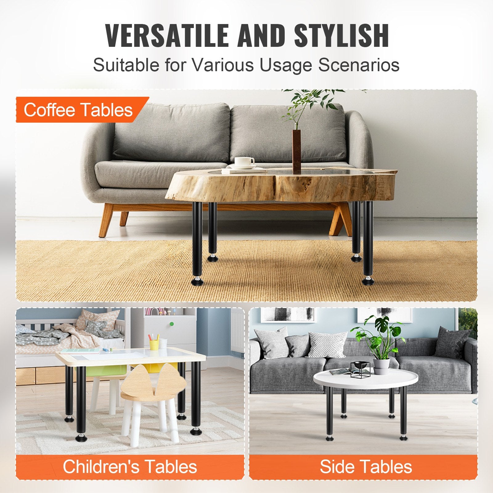 Table Tops & Bases: VEVOR 406.4MM Adjustable Desk Legs, Reinforced Steel Office Table Furniture legs Set of 4 for DIY, 1200 lbs Load Capacity Heavy Duty Desk Legs, Quick Instalation Legs with Adjustable Foot Cup Black