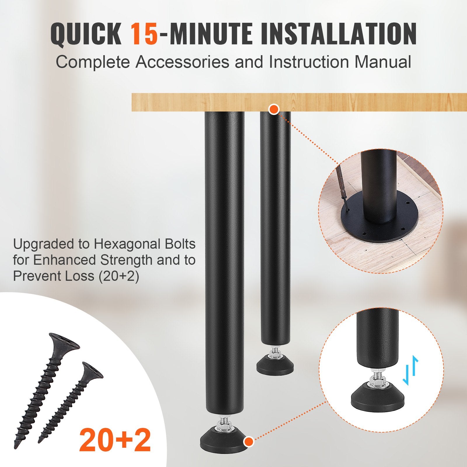 Table Tops & Bases: VEVOR 406.4MM Adjustable Desk Legs, Reinforced Steel Office Table Furniture legs Set of 4 for DIY, 1200 lbs Load Capacity Heavy Duty Desk Legs, Quick Instalation Legs with Adjustable Foot Cup Black
