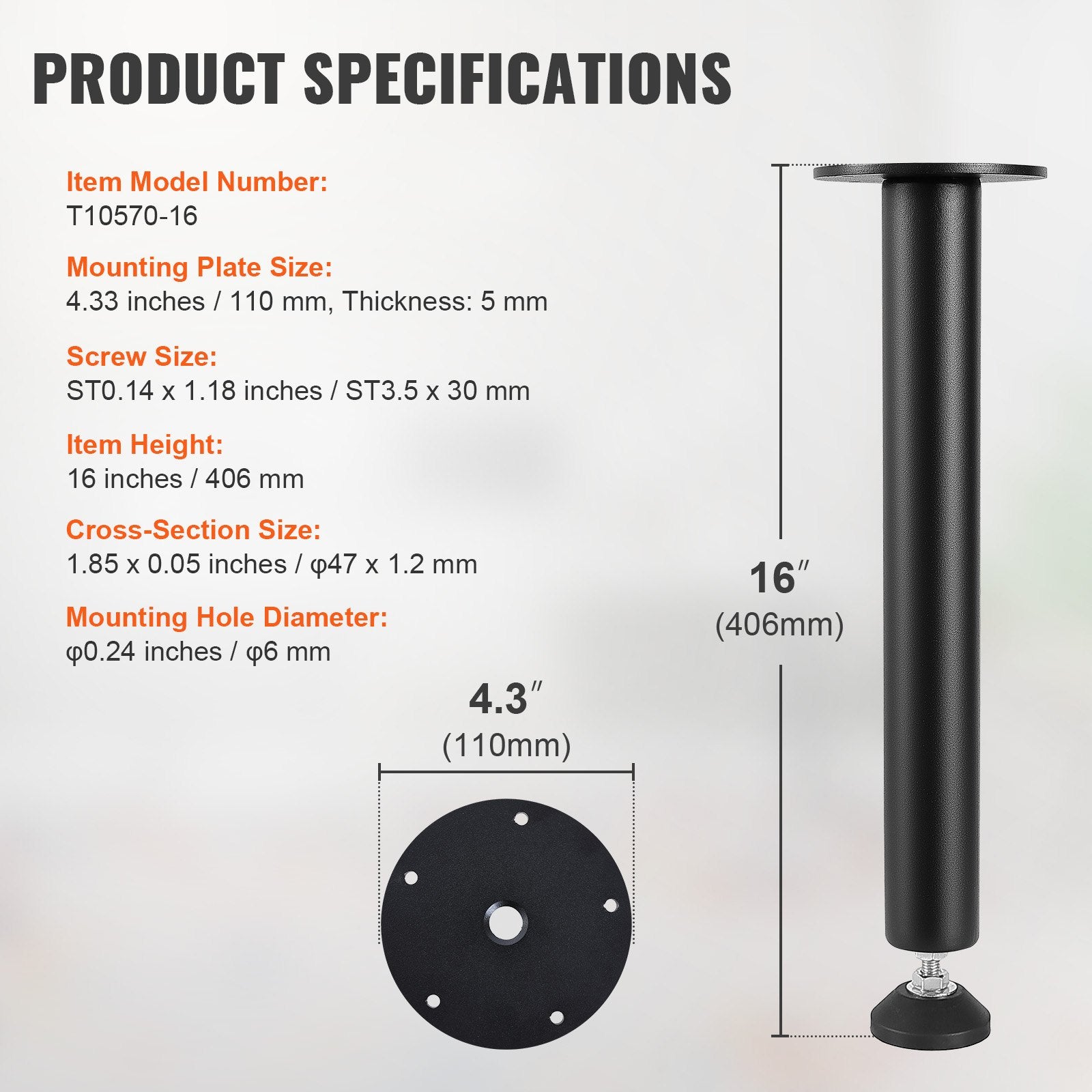 Table Tops & Bases: VEVOR 406.4MM Adjustable Desk Legs, Reinforced Steel Office Table Furniture legs Set of 4 for DIY, 1200 lbs Load Capacity Heavy Duty Desk Legs, Quick Instalation Legs with Adjustable Foot Cup Black