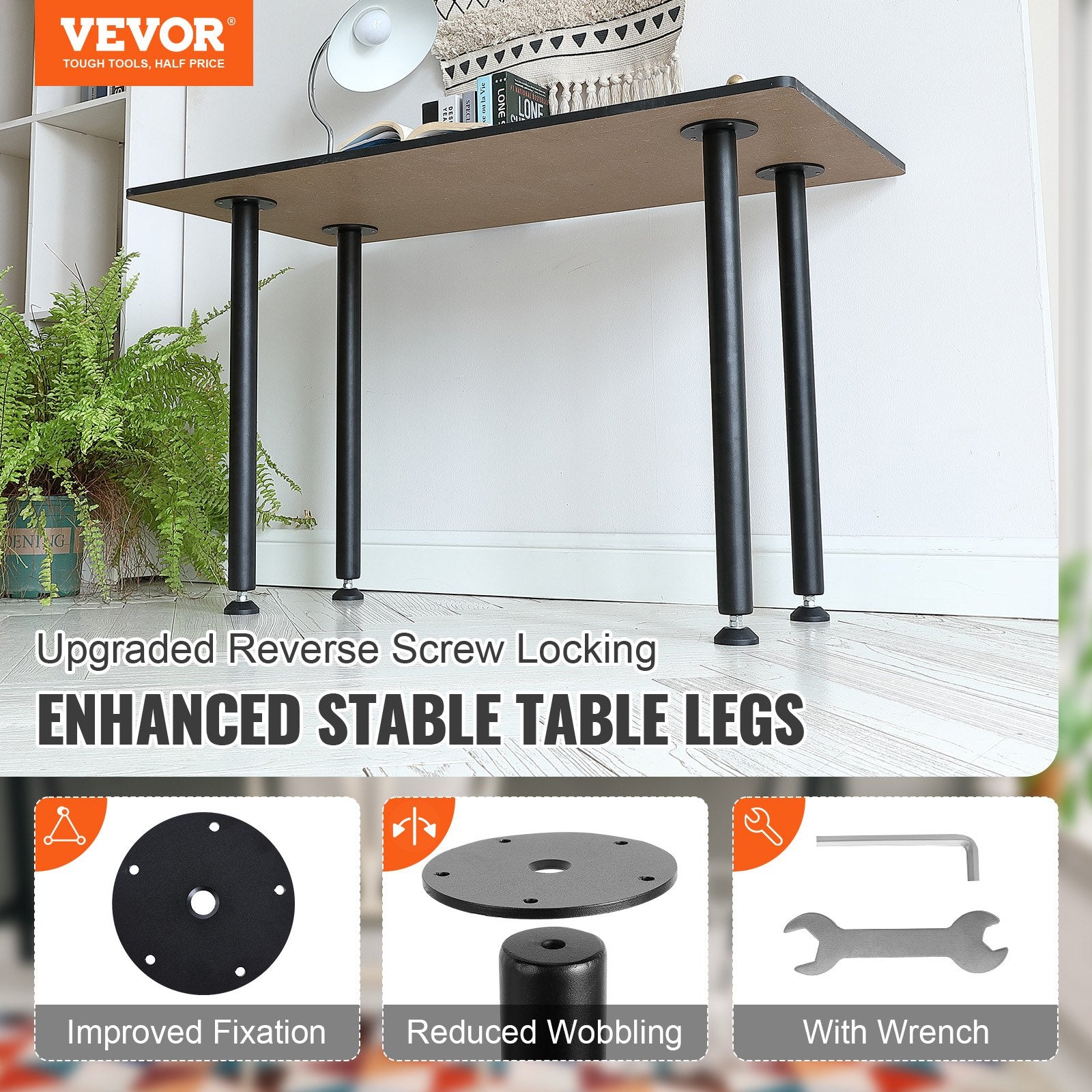 Table Tops & Bases: VEVOR 711.2MM Adjustable Desk Legs, Reinforced Steel Office Table Furniture legs Set of 4 for DIY, 544.3KG Load Capacity Heavy Duty Desk Legs, Quick Instalation Legs with Adjustable Foot Cup Black