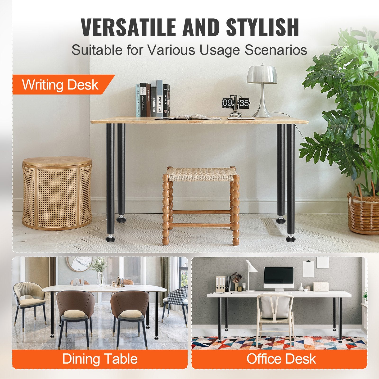 Table Tops & Bases: VEVOR 711.2MM Adjustable Desk Legs, Reinforced Steel Office Table Furniture legs Set of 4 for DIY, 544.3KG Load Capacity Heavy Duty Desk Legs, Quick Instalation Legs with Adjustable Foot Cup Black