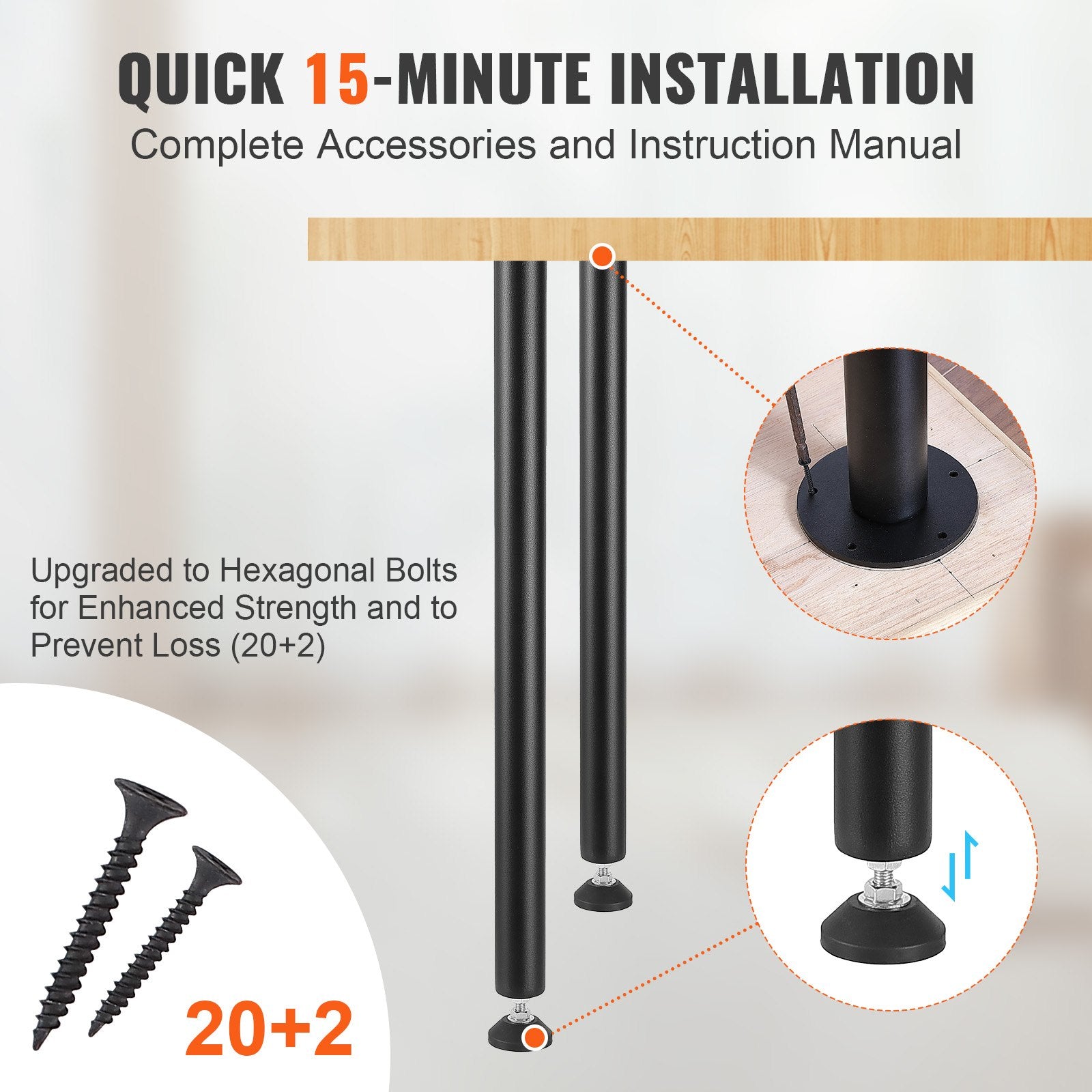Table Tops & Bases: VEVOR 711.2MM Adjustable Desk Legs, Reinforced Steel Office Table Furniture legs Set of 4 for DIY, 544.3KG Load Capacity Heavy Duty Desk Legs, Quick Instalation Legs with Adjustable Foot Cup Black