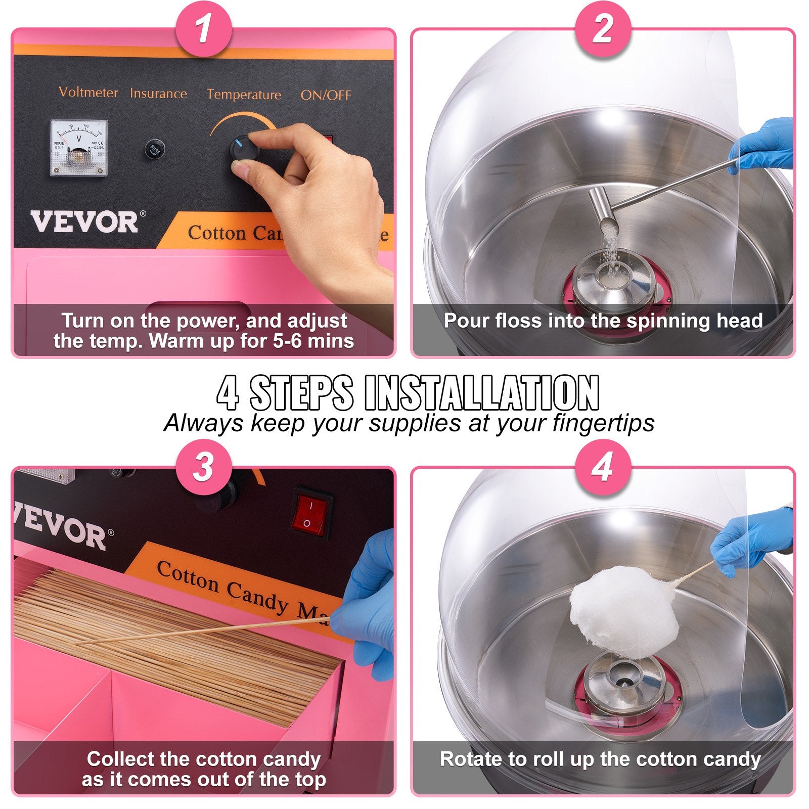Commercial Cotton Candy Machine with Cart & Cover Sugar Floss Maker 1000W