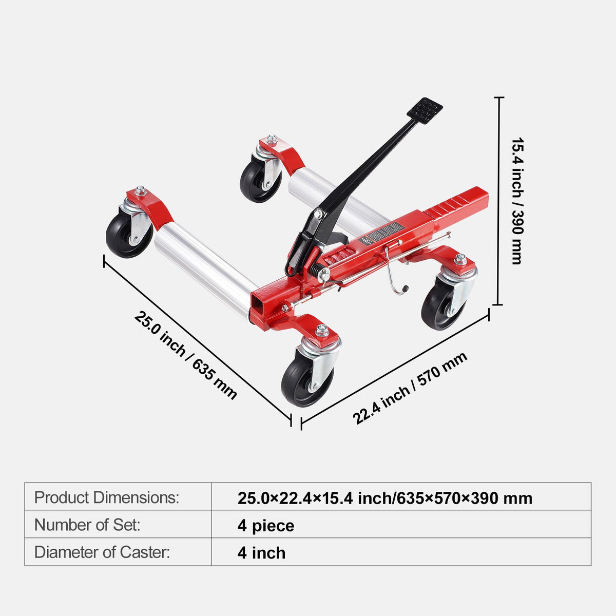 Wheel Dolly, Max Capacity 1500 Lbs Car Dolly, Car Jack Dolly Lifter with 360° Rotatable Wheels, Heavy Duty Vehicle Positioning Ratchet Tire Jack, for Vehicle Car Auto Repair Moving, Set of 4