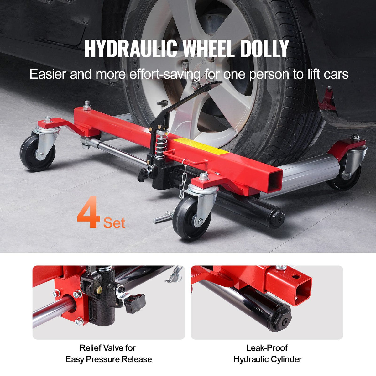 Wheel Dolly, Max Capacity 1500 Lbs Car Dolly, Car Jack Dolly Lifter with 360° Rotatable Wheels, Heavy Duty Vehicle Positioning Hydraulic Tire Jack, for Vehicle Car Auto Repair Moving, Set of 4
