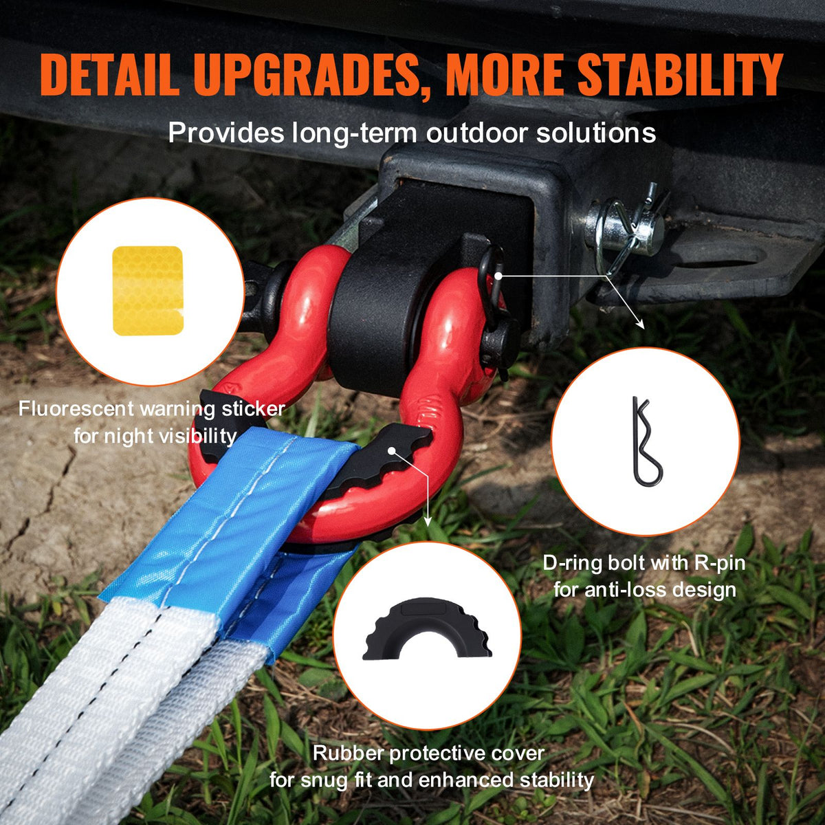 Shackle Hitch Receiver, Fits 50 mm Receivers, 20 Tons Breaking Strength, D Ring Shackle with Trailer Hitch Lock Pin, Heavy Duty Towing Accessories for Trucks, Jeeps, Off-Road Vehicle Recovery