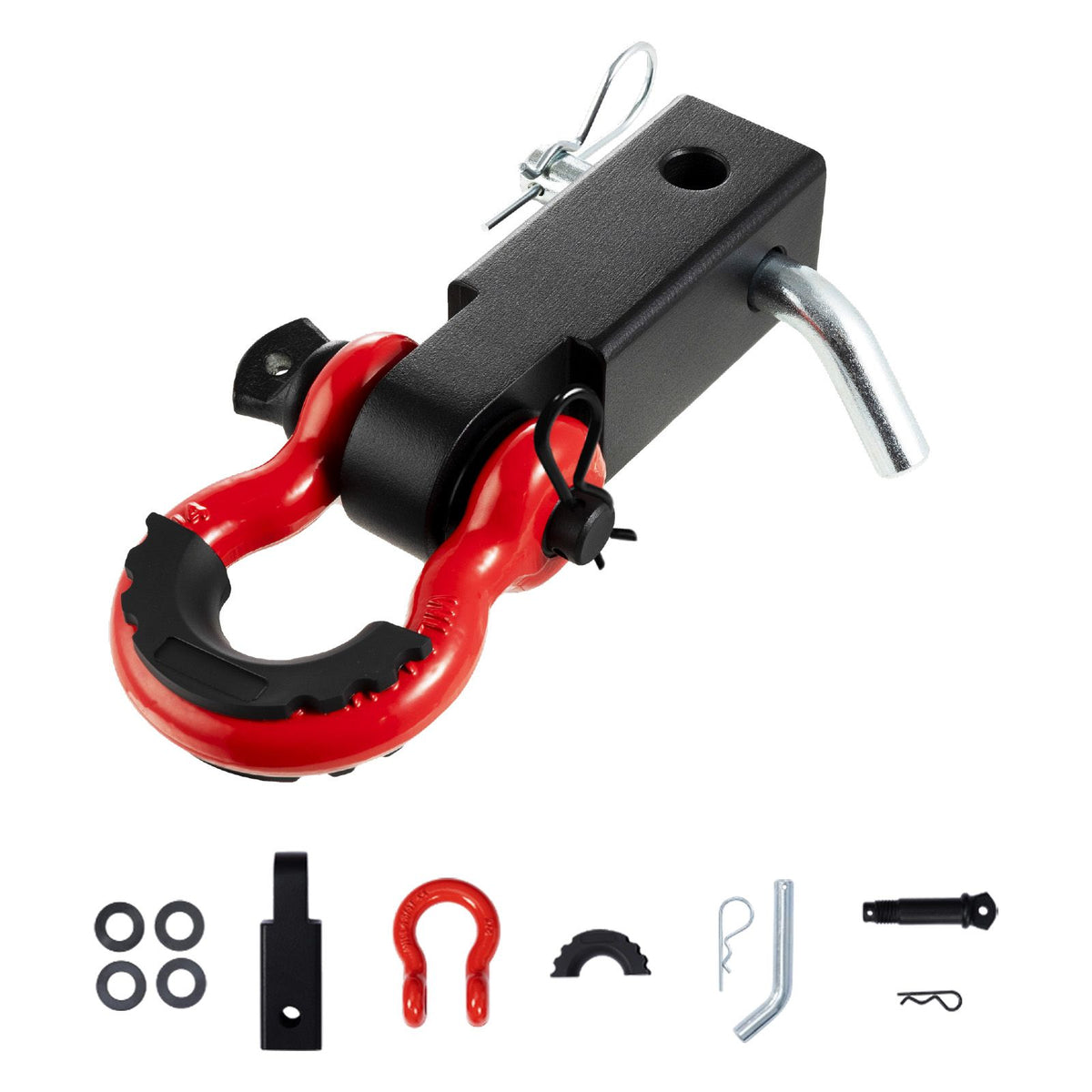 Shackle Hitch Receiver, Fits 50 mm Receivers, 20 Tons Breaking Strength, D Ring Shackle with Trailer Hitch Lock Pin, Heavy Duty Towing Accessories for Trucks, Jeeps, Off-Road Vehicle Recovery