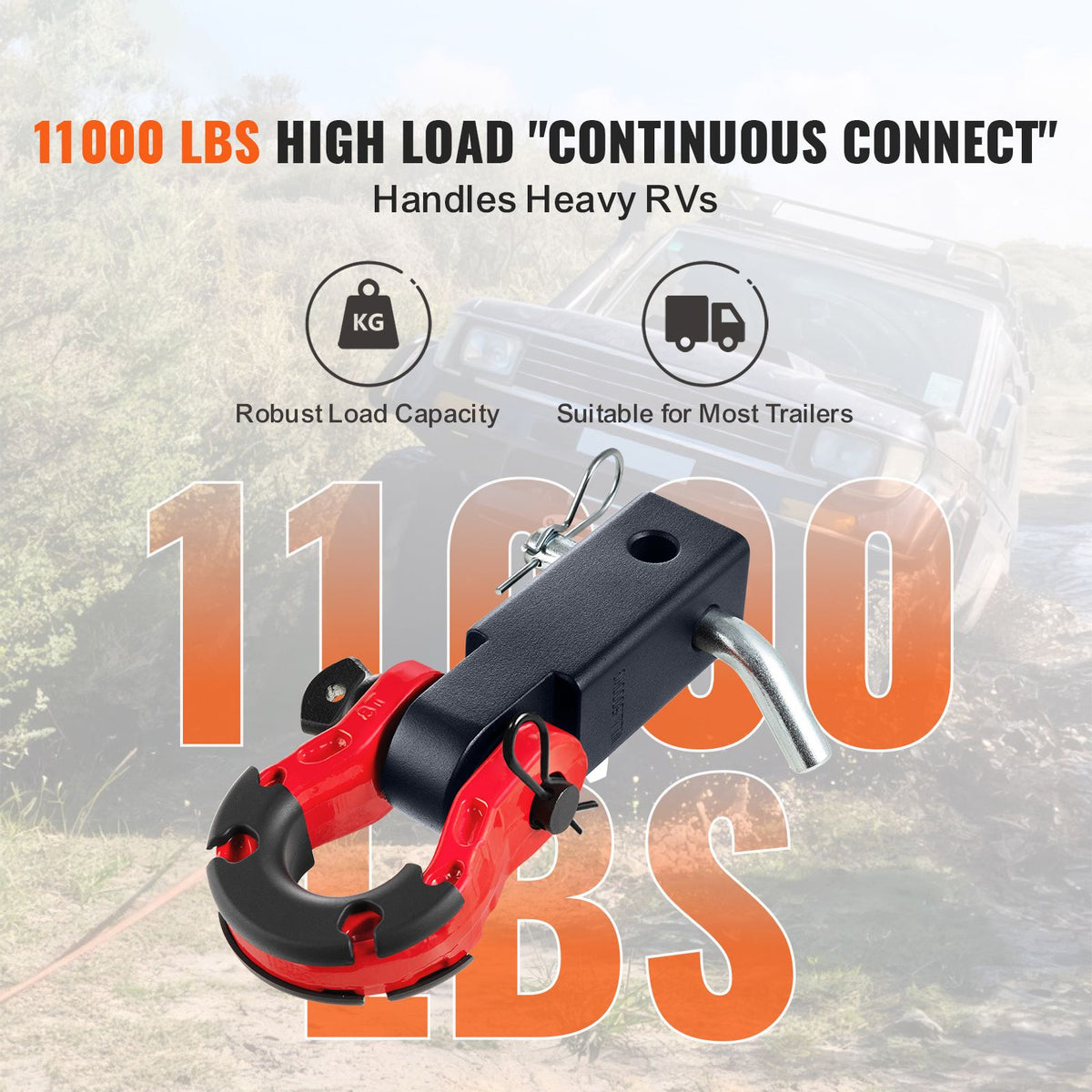 Shackle Hitch Receiver, Fits 50 mm Receivers, 29.9 Tons Breaking Strength, D Ring Shackle with Trailer Hitch Lock Pin, Heavy Duty Towing Accessories for Trucks, Jeeps, Off-Road Vehicle Recovery