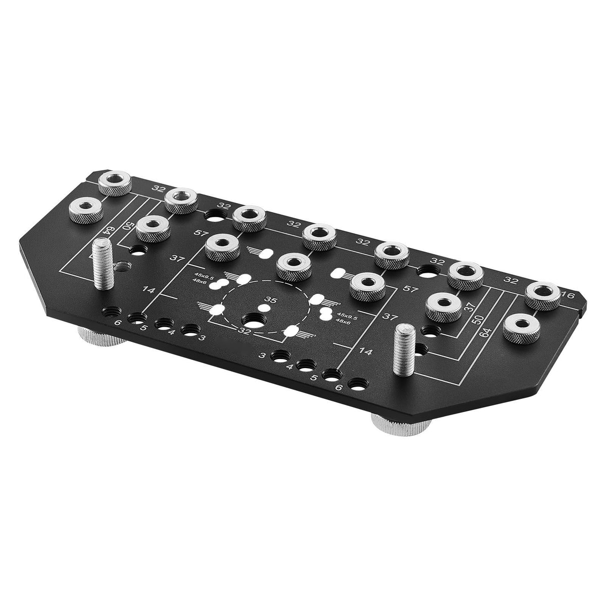 Shelf Pin Jig and Hinge Jig Two-in-One, Aluminum Alloy Cabinet Hardware Hole Drilling Template with 6.4 and 4.8 mm Drill Bits, for Cabinet Doors Bookshelves Wardrobes Woodworking and DIY