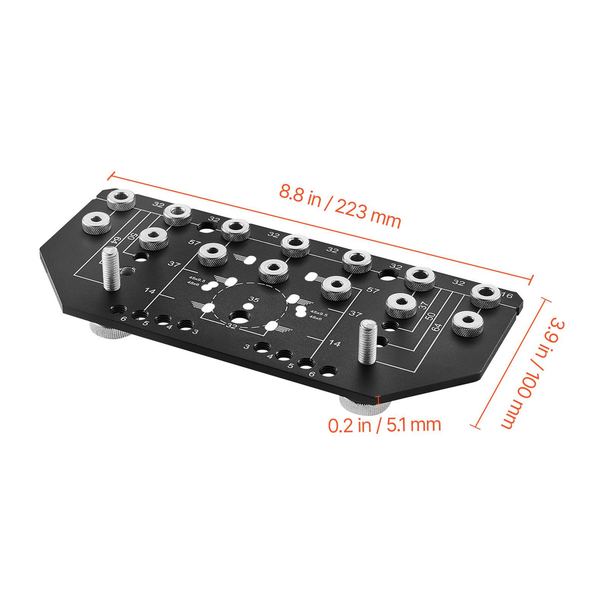 Shelf Pin Jig and Hinge Jig Two-in-One, Aluminum Alloy Cabinet Hardware Hole Drilling Template with 6.4 and 4.8 mm Drill Bits, for Cabinet Doors Bookshelves Wardrobes Woodworking and DIY