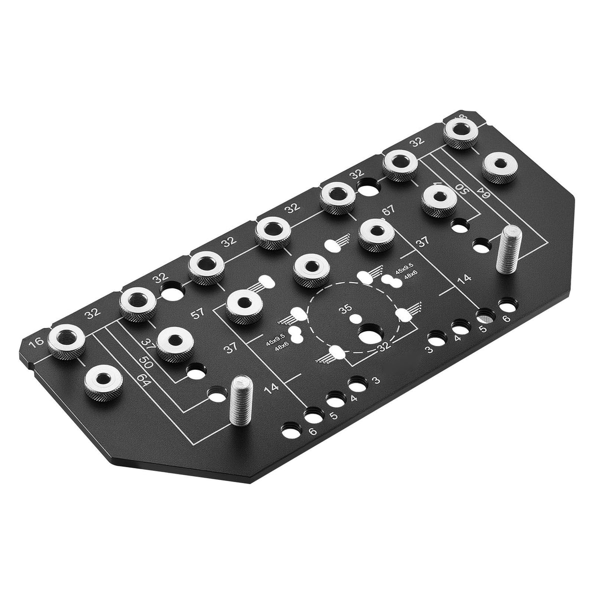 Shelf Pin Jig and Hinge Jig Two-in-One, Aluminum Alloy Cabinet Hardware Hole Drilling Template with 6.4 and 4.8 mm Drill Bits, for Cabinet Doors Bookshelves Wardrobes Woodworking and DIY
