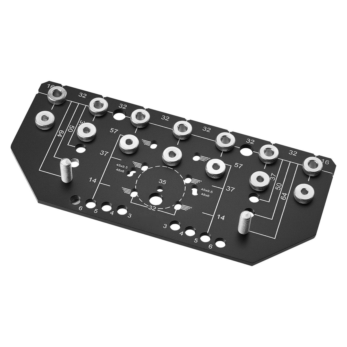 Shelf Pin Jig and Hinge Jig Two-in-One, Aluminum Alloy Cabinet Hardware Hole Drilling Template with 6.4 and 4.8 mm Drill Bits, for Cabinet Doors Bookshelves Wardrobes Woodworking and DIY