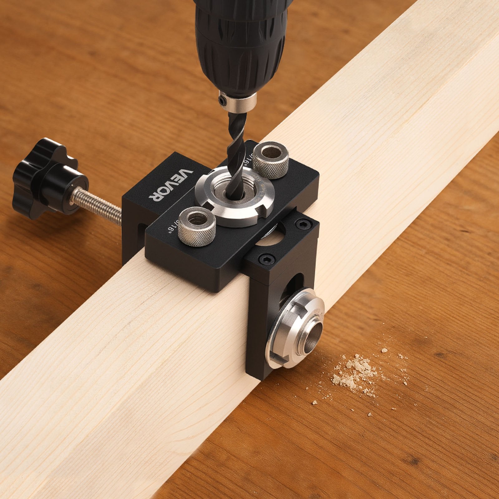 Lifts & Hoists: VEVOR Doweling Jig Kit, Self Centering Dowel Drill Jig for Straight Holes, Aluminum Alloy Woodworking Joints Tool with 3 Size Drill Bits 6.4 / 7.9 / 15 mm, Adjustable Width, for Wood Working