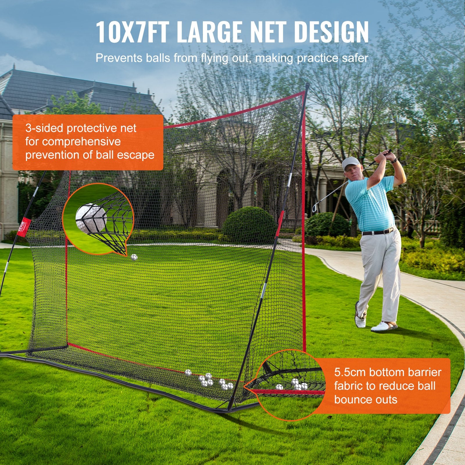 Basketball & Basketball Accessories: VEVOR Golf Practice Hitting Net, Huge 10.8x7ft Golf Net, Personal Driving Range for Indoor Outdoor Use, Portable Home Golf Aid Net with Solid Fiberglass Frame and Carry Bag, Gift for Men, Golf Lover