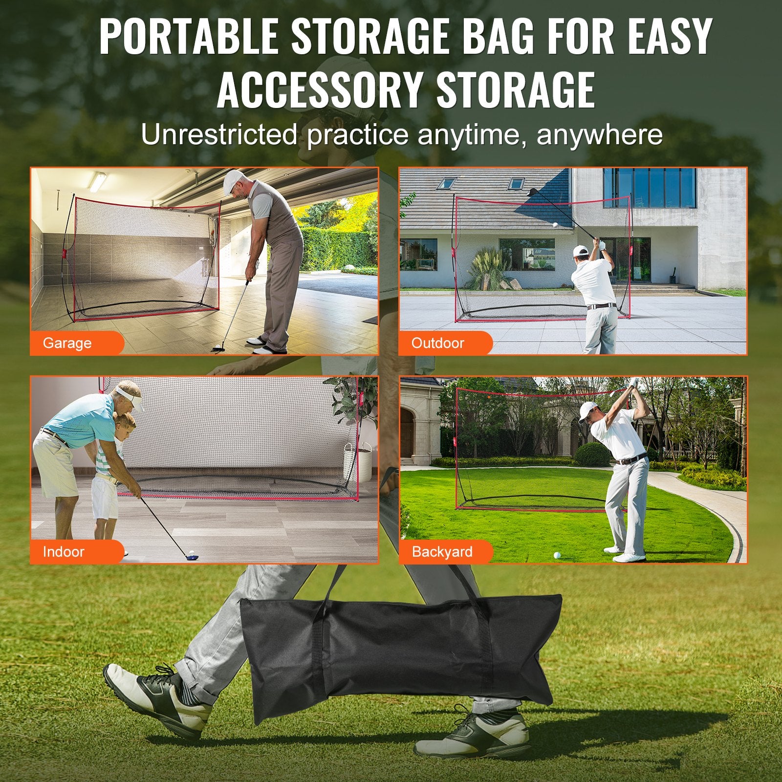 Basketball & Basketball Accessories: VEVOR Golf Practice Hitting Net, Huge 10.8x7ft Golf Net, Personal Driving Range for Indoor Outdoor Use, Portable Home Golf Aid Net with Solid Fiberglass Frame and Carry Bag, Gift for Men, Golf Lover