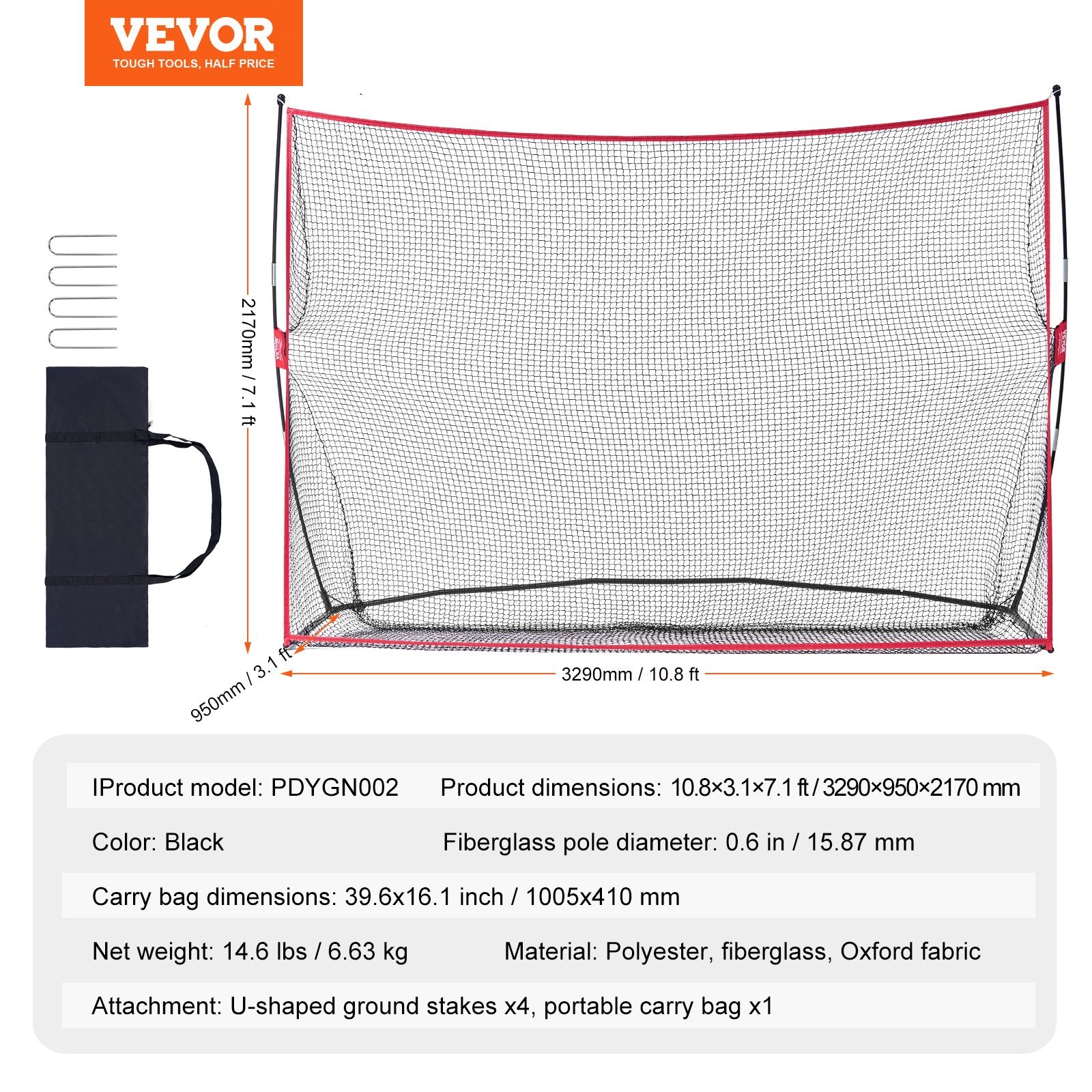 Basketball & Basketball Accessories: VEVOR Golf Practice Hitting Net, Huge 10.8x7ft Golf Net, Personal Driving Range for Indoor Outdoor Use, Portable Home Golf Aid Net with Solid Fiberglass Frame and Carry Bag, Gift for Men, Golf Lover