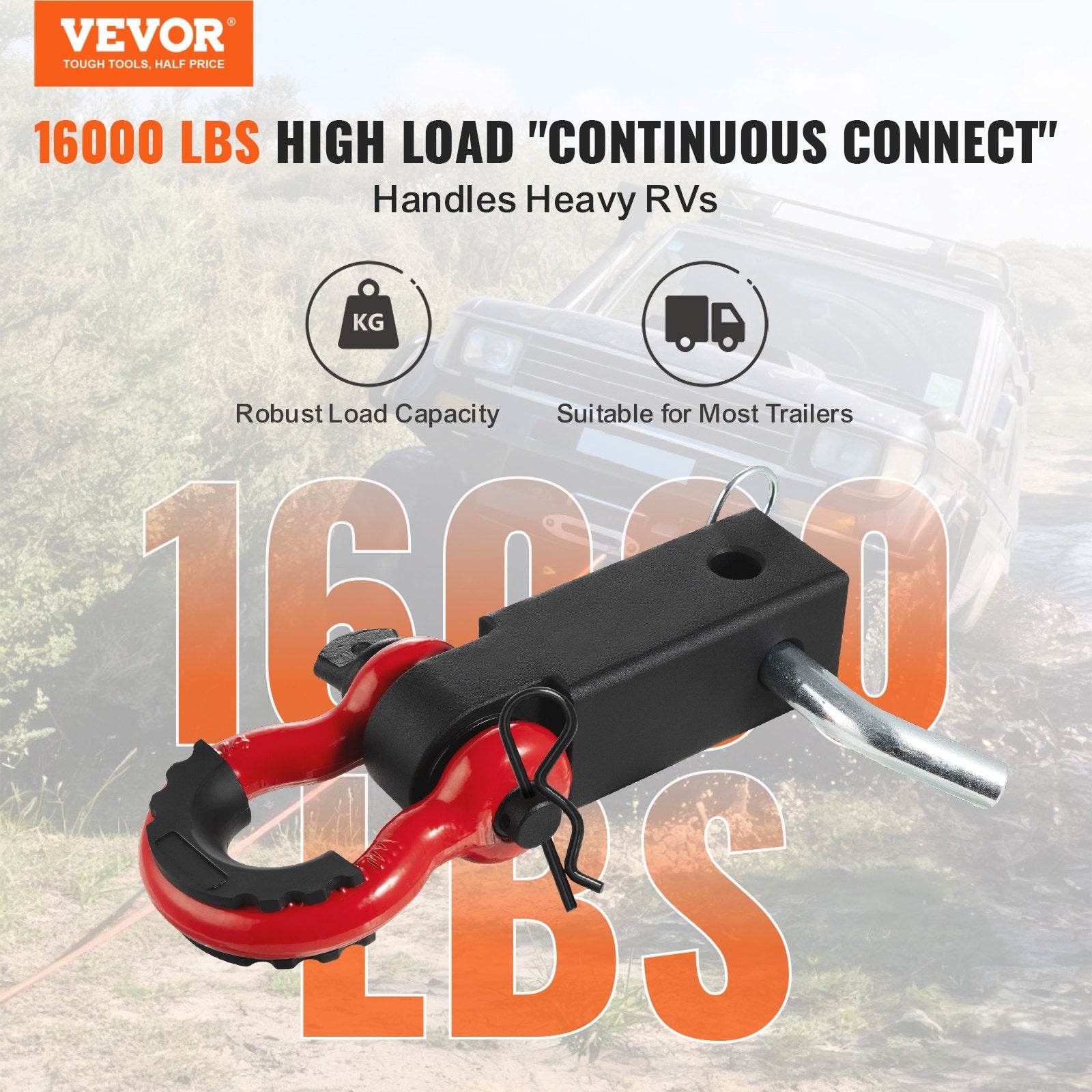 Fishing Tackle: VEVOR Shackle Hitch Receiver, Fits 50 mm Receivers, 24 Tons Breaking Strength, D Ring Shackle with Trailer Hitch Lock Pin, Heavy Duty Towing Accessories for Trucks, Jeeps, Off-Road Vehicle Recovery