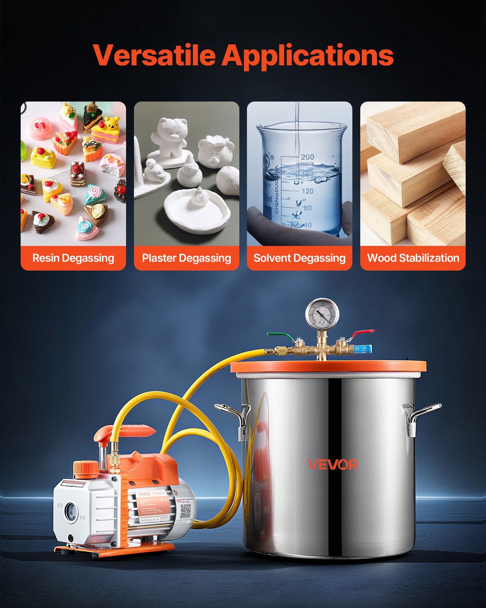 18.93 L Vacuum Chamber with Pump, 3.5 CFM 99 L/min, Single Stage Vacuum Pump, Stainless Steel Degassing Chamber Kit, Tempered Glass Lid, 1.5 m Hose, for Stabilizing Wood Degassing Silicone Resin