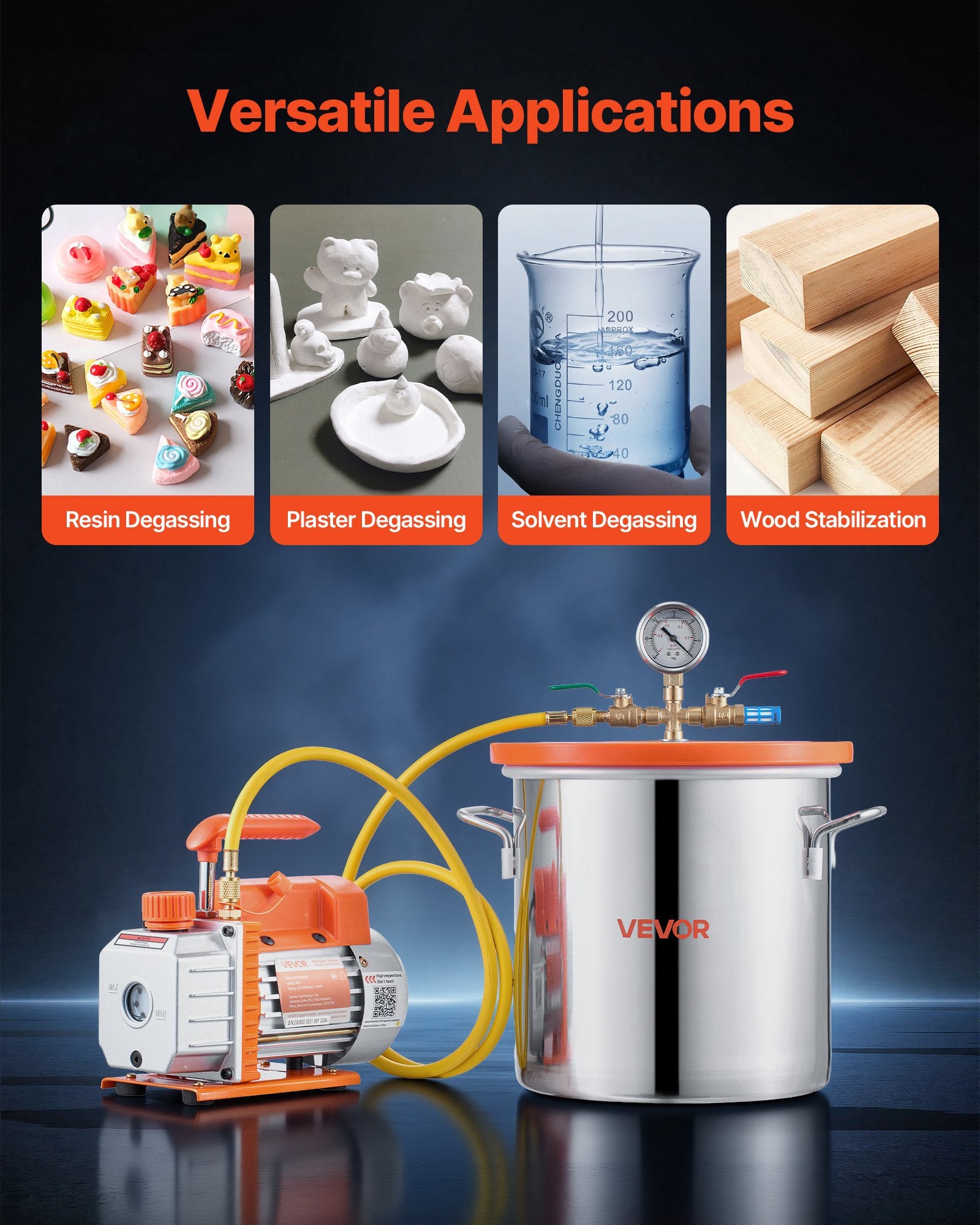 11.36 L Vacuum Chamber with Pump, 3.5 CFM 99 L/min, Single Stage Vacuum Pump, Stainless Steel Degassing Chamber Kit, Tempered Glass Lid, 1.5 m Hose, for Stabilizing Wood Degassing Silicone Resin
