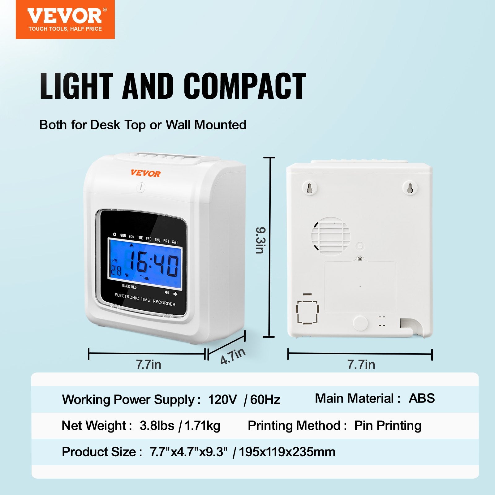 Clocks: VEVOR Punch Time Clock, Time Tracker Machine for Employees of Small Business, 6 Punches per Day, Time Clock Punch Machine Includes 102 Time Cards, 1 Ink Ribbon and 2 Security Keys