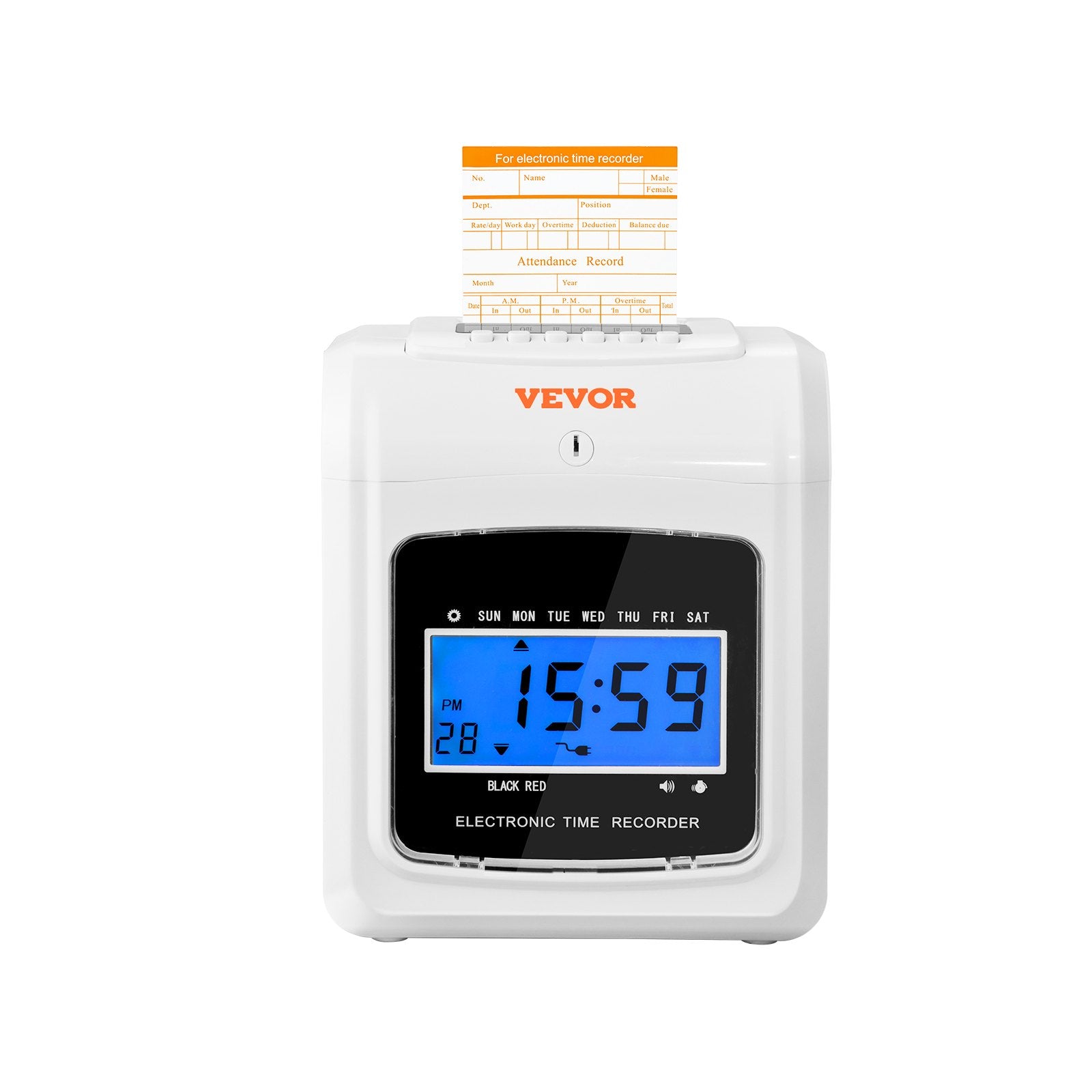 Clocks: VEVOR Punch Time Clock, Time Tracker Machine for Employees of Small Business, 6 Punches per Day, Time Clock Punch Machine Includes 102 Time Cards, 1 Ink Ribbon and 2 Security Keys