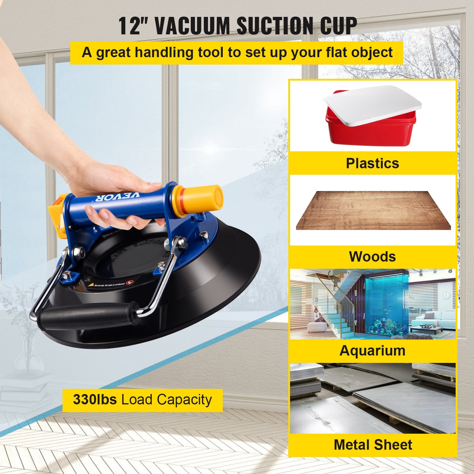 Audio Accessories: VEVOR Glass Lifting Vacuum Suction Cup Glass Lifter Suction Cup 30.4 cm 150 kg