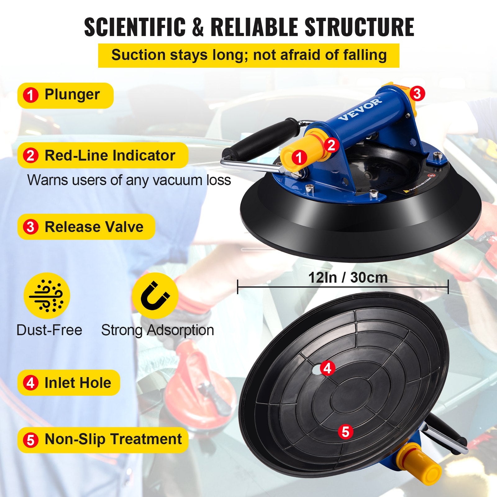 Audio Accessories: VEVOR Glass Lifting Vacuum Suction Cup Glass Lifter Suction Cup 30.4 cm 150 kg
