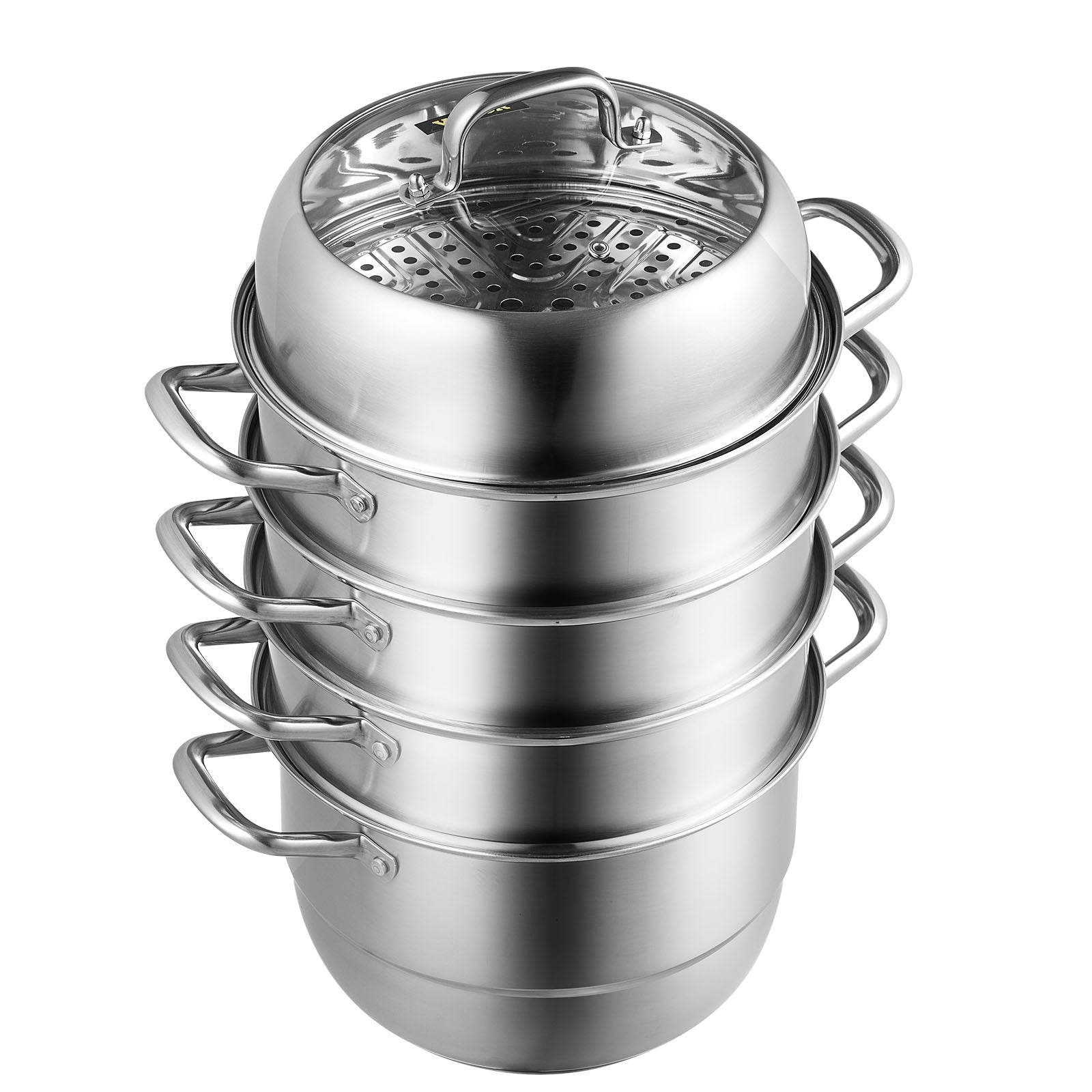 Dumpling Steamer Stainless Steel 5 Titer for for Cook Soup, Noodles, Fishes Work with Gas Electric Grill Stove Top, Dia 30cm/11.8inch, Pot