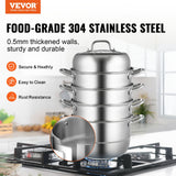 BBQ Tools: VEVOR Dumpling Steamer Stainless Steel 5 Titer for for Cook Soup, Noodles, Fishes Work with Gas Electric Grill Stove Top, Dia 30cm/11.8inch, Pot