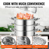 BBQ Tools: VEVOR Dumpling Steamer Stainless Steel 5 Titer for for Cook Soup, Noodles, Fishes Work with Gas Electric Grill Stove Top, Dia 30cm/11.8inch, Pot