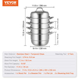 BBQ Tools: VEVOR Dumpling Steamer Stainless Steel 5 Titer for for Cook Soup, Noodles, Fishes Work with Gas Electric Grill Stove Top, Dia 30cm/11.8inch, Pot