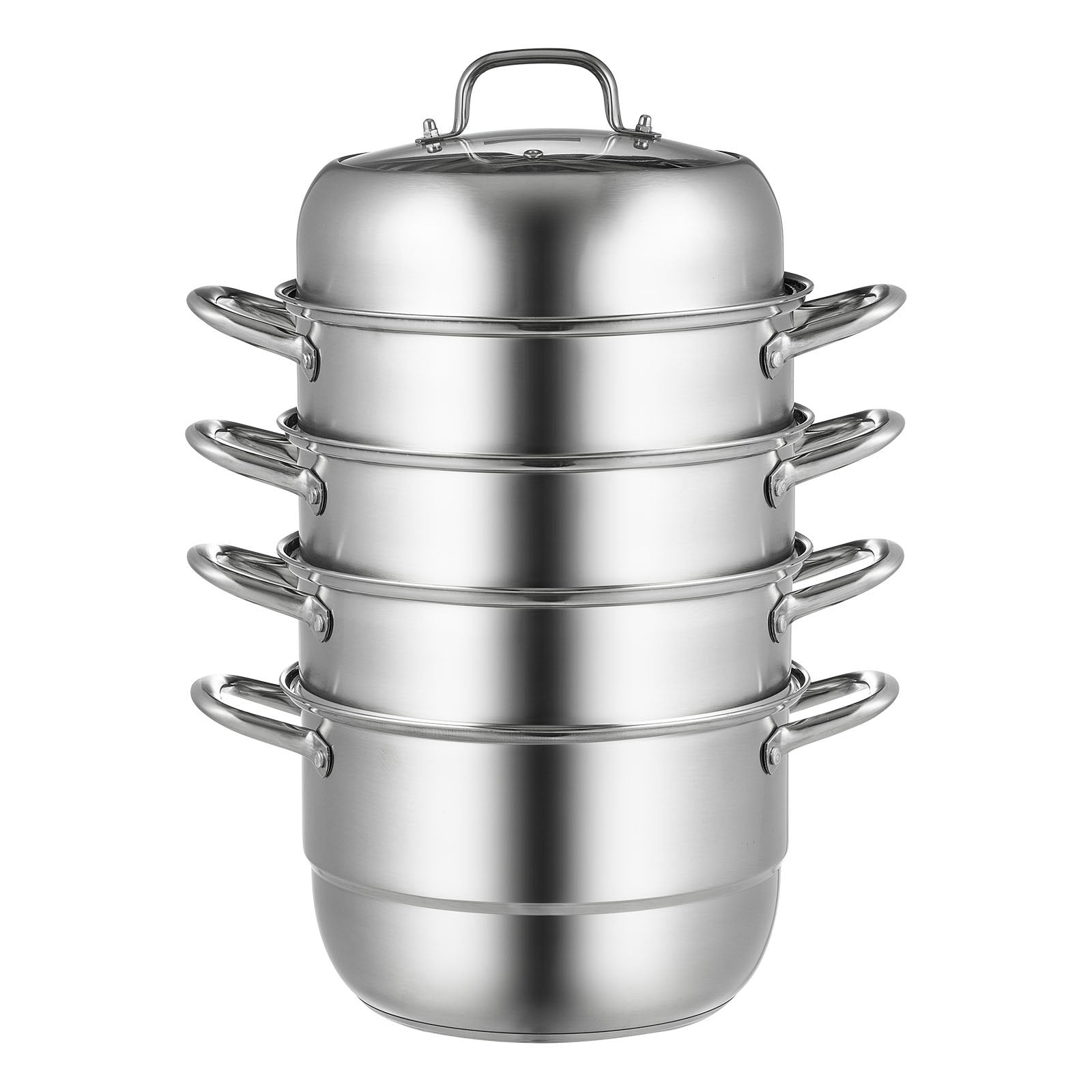 Dumpling Steamer Stainless Steel 5 Titer for for Cook Soup, Noodles, Fishes Work with Gas Electric Grill Stove Top, Dia 30cm/11.8inch, Pot