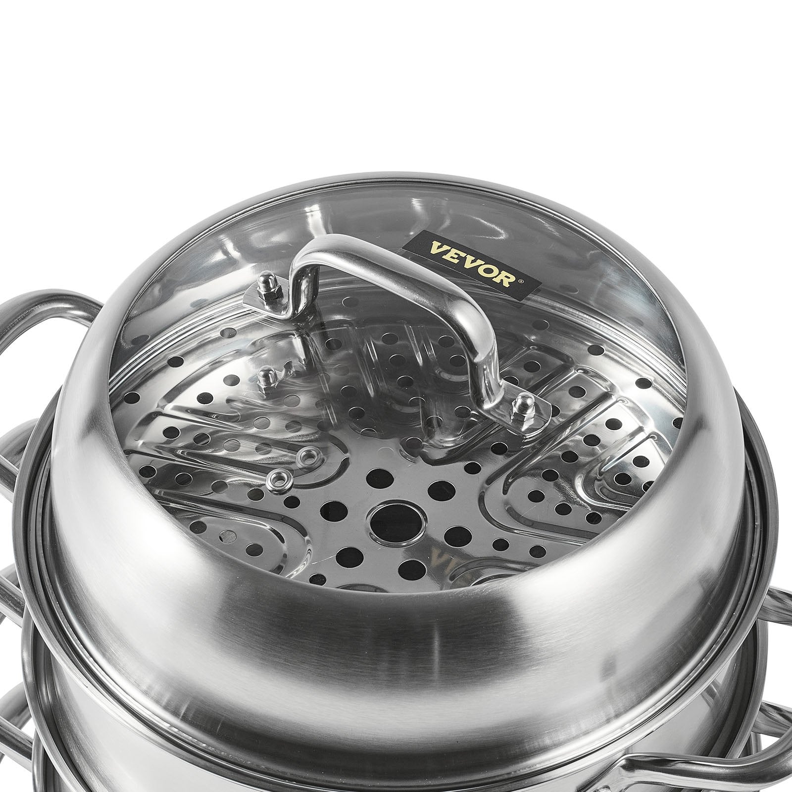 Dumpling Steamer Stainless Steel 5 Titer for for Cook Soup, Noodles, Fishes Work with Gas Electric Grill Stove Top, Dia 30cm/11.8inch, Pot