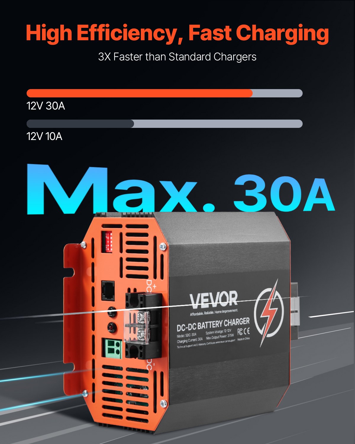 Batteries & Generators: VEVOR 12V 30A DC to DC Charger Battery Charger 375W for Lead-Acid Lithium AGM