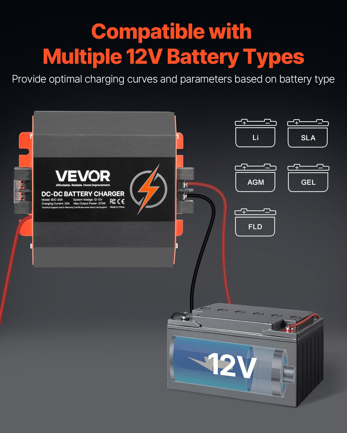 Batteries & Generators: VEVOR 12V 30A DC to DC Charger Battery Charger 375W for Lead-Acid Lithium AGM