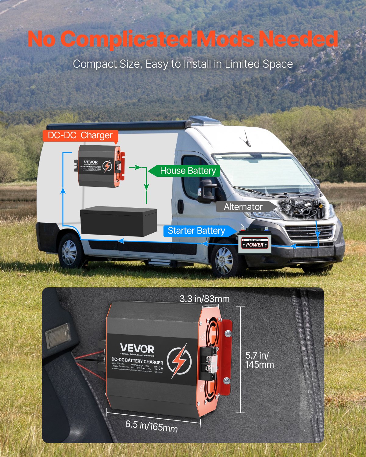 Batteries & Generators: VEVOR 12V 30A DC to DC Charger Battery Charger 375W for Lead-Acid Lithium AGM