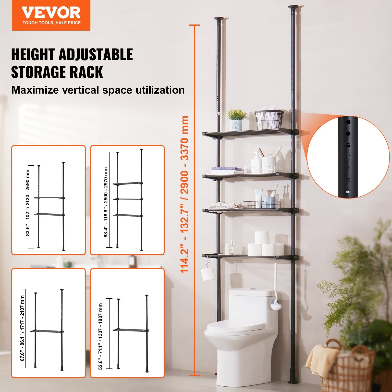 Kitchen & Bathroom DIY: VEVOR Over the Toilet Storage 4-Tier Bathroom Shelf Rack Space Saver Organizer
