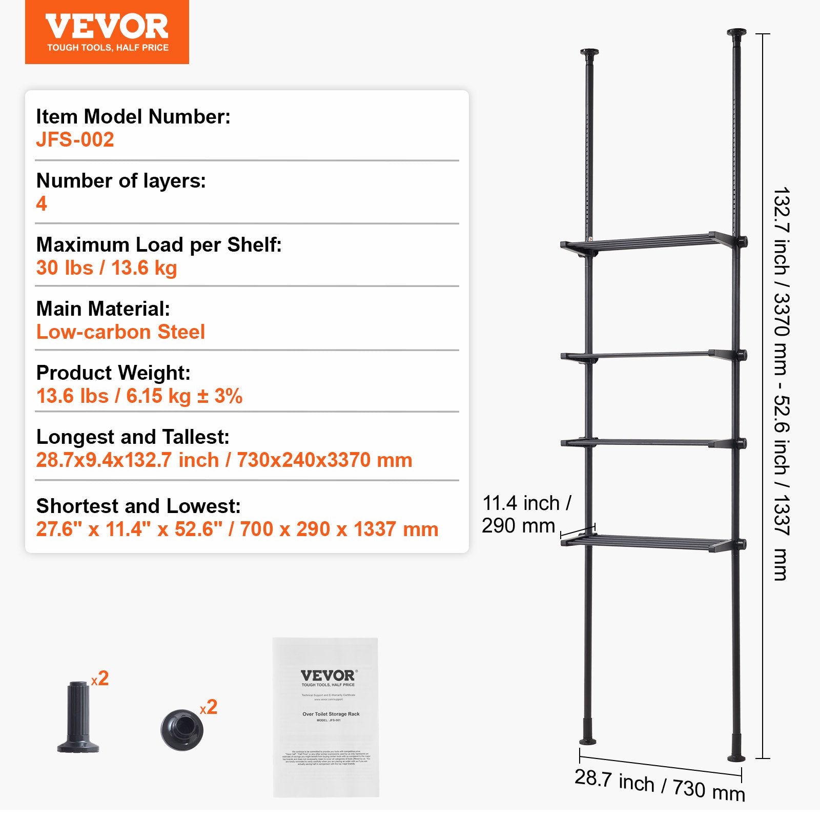 Kitchen & Bathroom DIY: VEVOR Over the Toilet Storage 4-Tier Bathroom Shelf Rack Space Saver Organizer