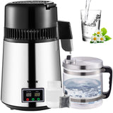 Distilling & Brewing: VEVOR 1.1 Gal Water Distiller, 0.3 Gal/H, 750W Distilled Water Maker Machine 0-99H Timing Set Temp Display, 304 Stainless Steel Countertop Distiller Glass Carafe Cleaning Powder 3 Carbon Packs, Silver