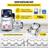 Distilling & Brewing: VEVOR 1.1 Gal Water Distiller, 0.3 Gal/H, 750W Distilled Water Maker Machine 0-99H Timing Set Temp Display, 304 Stainless Steel Countertop Distiller Glass Carafe Cleaning Powder 3 Carbon Packs, Silver
